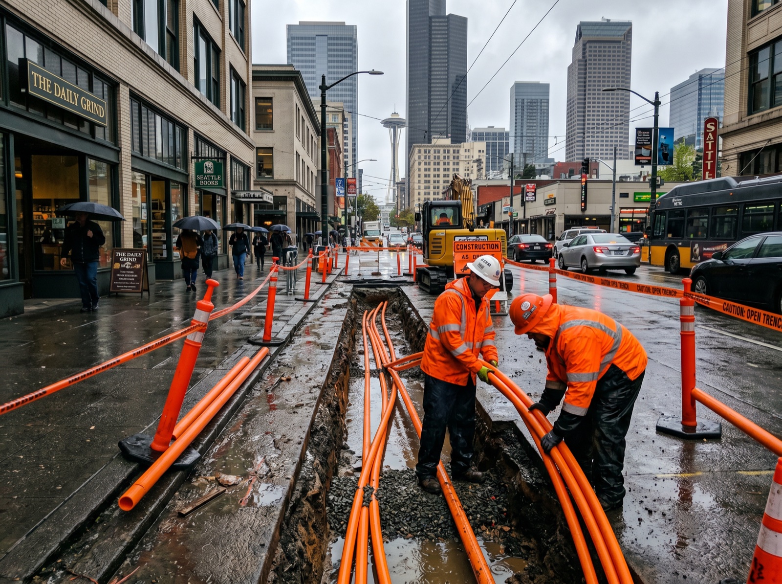 Underground fiber boring and conduit installation in Seattle, Washington